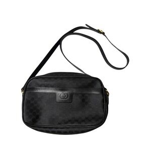 Vintage Gucci 1980s GG Plus Monogram Crossbody Bag Black Medium